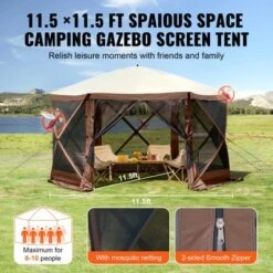 VEVOR Pop Up Gazebo Tent, Pop-Up Screen Tent 6 Sided Canopy Sun Shelter, 11.5x11.5FT Quick Set Screen Tent With Mosquito Netting, Brown 13 VEVOR Pop Up Gazebo Tent, Pop-Up Screen Tent 6 Sided Canopy Sun Shelter, 11.5x11.5FT Quick Set Screen Tent With Mosquito Netting, Brown -Aesthtic Interiors GUEST d99978af fd38 4626 9ccf 20aae9a9675a