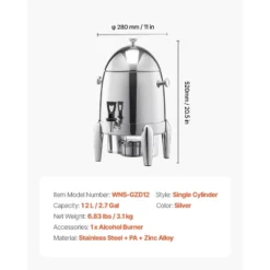 VEVOR Stainless Steel Beverage Dispenser, 2.7 Gallon Drink Dispenser With Alcohol Burner, Hot & Cold Drink Dispensers, Silver -Aesthtic Interiors GUEST d9a15b51 a000 45ad ae54 3d7d7c7da6e1