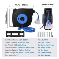 VEVOR Retractable Extension Cord Reel, 50 FT, Heavy Duty 14AWG/3C SJTOW Retractable Power Cord With Lighted Triple Tap Outlet, Black 14 VEVOR Retractable Extension Cord Reel, 50 FT, Heavy Duty 14AWG/3C SJTOW Retractable Power Cord With Lighted Triple Tap Outlet, Black -Aesthtic Interiors GUEST d9f61d3d 7201 43e9 a8a6 e65fe2a02069