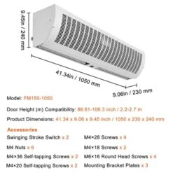 VEVOR 42" Commercial Indoor Air Curtain Super Power 2 Speeds 1350CFM, Wall Mounted Air Curtains For Doors, Indoor Over Door Fan, White -Aesthtic Interiors GUEST da295a51 e113 4316 97b4 0e4c6cfdab6d