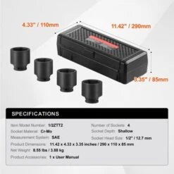 VEVOR Axle Nut Impact Socket Set, 1/2" Drive 6-Point 4-Piece SAE Spindle Nut Socket Set, CR-MO Heat Treated Large Socket Set With Storage Case Black -Aesthtic Interiors GUEST da35c92c a98f 4cb4 bd5e 689d26f40707