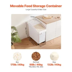 VEVOR Rice Storage Container, 27Gallon/100L Capacity Large Dog Food Dispenser Bin, Kitchen Ingredient Grain Cereal Flour Bin, 1 Pack, White -Aesthtic Interiors GUEST da3910e9 e6d8 4494 82ba 85e0b840fb78