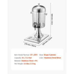 VEVOR Beverage Dispenser, 2.1 Gallon Drink Dispenser For Parties, Stainless Steel + Plastic Juice Dispensers With Spigot Ice Chamber Tray, Silver -Aesthtic Interiors GUEST da39b976 8024 4071 8168 b0913579a404