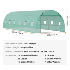 VEVOR Walk-in Tunnel Greenhouse, 29.2x9.7x6.5 Ft Hoop House Greenhouse Tunnel With Galvanized Steel Frame, Green PE Cover, 12 Windows -Aesthtic Interiors GUEST da57ccd0 d2c5 415b 84e2 476f59fb9c5f