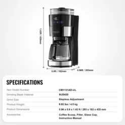 VEVOR Coffee Maker With Grinder, 10 Cup Coffee Machine, Grind And Brew Coffee Maker With 3 Brew Strength Control, Drip Coffee Maker -Aesthtic Interiors GUEST dab95a46 8d2a 4564 b30d 82e22fcd435d
