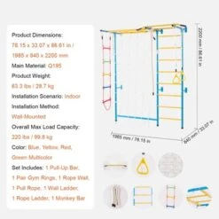 VEVOR Indoor Jungle Gym For Toddlers, 7-in-1 Climbing Playset With Carbon Steel Swedish Ladder, Wall Ladder, Pull-Up Bar, And Rope Ladder -Aesthtic Interiors GUEST dbdfe900 b532 47aa 9ee3 62f346455928