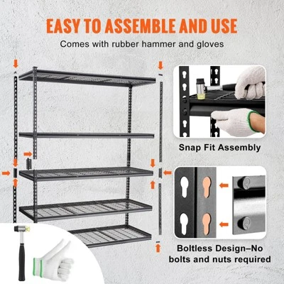 VEVOR Storage Shelving Unit, 5-Tier Adjustable, 2000 Lbs Capacity, Heavy Duty Garage Shelves Metal Organizer Wire Rack 4 VEVOR Storage Shelving Unit, 5-Tier Adjustable, 2000 Lbs Capacity, Heavy Duty Garage Shelves Metal Organizer Wire Rack - Image 4