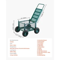 VEVOR Rolling Garden Cart With Seat, Metal Rolling Garden Work Seat With Wheels, Supports Up To 400 LBS, Heavy Duty Gardening Cart Scooter, Green -Aesthtic Interiors GUEST dc2d226c 4285 4cc2 aa71 f418075cc386