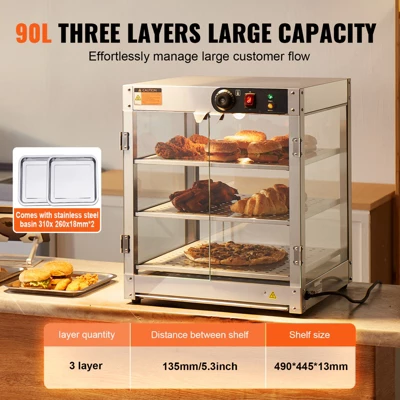 VEVOR 3-Tier Commercial Food Warmer Display, 800W Food Display Warmer With Light, 86℉~185℉ Temperature Control, 90L Large Capacity 3 VEVOR 3-Tier Commercial Food Warmer Display, 800W Food Display Warmer With Light, 86℉~185℉ Temperature Control, 90L Large Capacity - Image 3