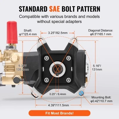VEVOR Pressure Washer Pump, 1" Shaft Horizontal Triplex Plunger, 4200 PSI, 4.2GPM, Replacement Power Washer Pumps Kit With 5 Nozzles, Black 5 VEVOR Pressure Washer Pump, 1" Shaft Horizontal Triplex Plunger, 4200 PSI, 4.2GPM, Replacement Power Washer Pumps Kit With 5 Nozzles, Black - Image 5
