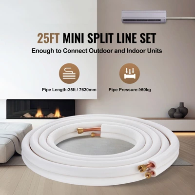VEVOR 25FT Mini Split Line Set, 1/4" & 1/2" O.D Copper Pipes Tubing And Triple-Layer Insulation, For Mini Split Air Conditioning Refrigerant, White 2 VEVOR 25FT Mini Split Line Set, 1/4" & 1/2" O.D Copper Pipes Tubing And Triple-Layer Insulation, For Mini Split Air Conditioning Refrigerant, White - Image 2
