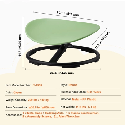 VEVOR Kids Swivel Chair, 220 LBS Capacity, Sensory Spinning Chair, Autistic Kids Sensory Toy Chair With Non-Slip Metal Base, Green 7 VEVOR Kids Swivel Chair, 220 LBS Capacity, Sensory Spinning Chair, Autistic Kids Sensory Toy Chair With Non-Slip Metal Base, Green - Image 7