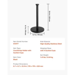 VEVOR Paper Towel Holder Countertop, Stainless Steel Kitchen Paper Towel Stand With Weighted Base And Suction Cups, Black 13 VEVOR Paper Towel Holder Countertop, Stainless Steel Kitchen Paper Towel Stand With Weighted Base And Suction Cups, Black -Aesthtic Interiors GUEST dd3d0879 48af 4699 b934 769036812e72