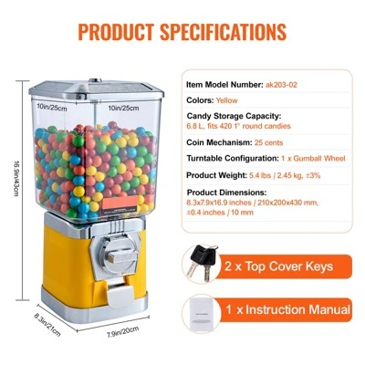 VEVOR Gumball Machine For Kids, 17"H Home Candy Vending Machine, PC Gumball Dispenser, Bubble Gum Machine For Game Stores 7 VEVOR Gumball Machine For Kids, 17"H Home Candy Vending Machine, PC Gumball Dispenser, Bubble Gum Machine For Game Stores - Image 7