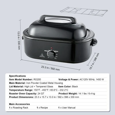 VEVOR Electric Roaster Oven, 24 QT Turkey Roaster Oven With Self-Basting Lid, 1450W Roaster Oven With Defrost & Warm Function, Adjustable Temp 7 VEVOR Electric Roaster Oven, 24 QT Turkey Roaster Oven With Self-Basting Lid, 1450W Roaster Oven With Defrost & Warm Function, Adjustable Temp - Image 7