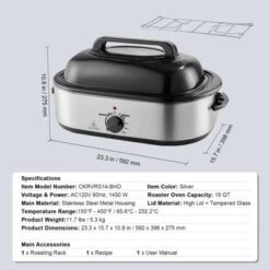 VEVOR Electric Roaster Oven, 18 QT Turkey Roaster Oven With Self-Basting Lid, 1450W Roaster Oven With Defrost & Warm Function 14 VEVOR Electric Roaster Oven, 18 QT Turkey Roaster Oven With Self-Basting Lid, 1450W Roaster Oven With Defrost & Warm Function -Aesthtic Interiors GUEST dd703efe a44e 4c8d 82c6 77dd1a05d169