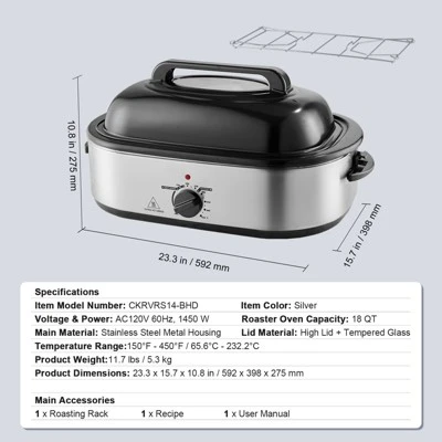 VEVOR Electric Roaster Oven, 18 QT Turkey Roaster Oven With Self-Basting Lid, 1450W Roaster Oven With Defrost & Warm Function 7 VEVOR Electric Roaster Oven, 18 QT Turkey Roaster Oven With Self-Basting Lid, 1450W Roaster Oven With Defrost & Warm Function - Image 7