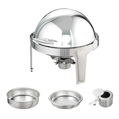 VEVOR Roll Top Chafing Dish Buffet Set, 6 Qt 2 Pack, Stainless Steel Chafer With 2 Full Size Pans, Round Catering Warmer Server 8 VEVOR Roll Top Chafing Dish Buffet Set, 6 Qt 2 Pack, Stainless Steel Chafer With 2 Full Size Pans, Round Catering Warmer Server - Image 8
