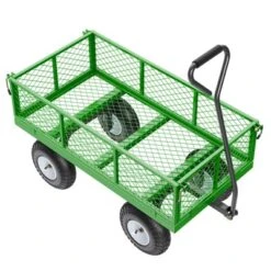 VEVOR 900 Lbs Steel Garden Cart On Wheels, Heavy Duty Pullable Garden Wagon Yard Cart, Outdoor Metal Utility Wagon With 10" Tires, Green -Aesthtic Interiors GUEST de598112 75cc 442f a96e 727c372a6095