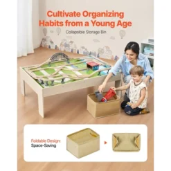 VEVOR Train Table, 120 Pieces Wooden Kids Activity Table With Collapsible Storage Bin, 3-in-1 Wooden Train Set For Kids Ages 3+, Multicolor -Aesthtic Interiors GUEST df11fc56 2f45 4f61 94ee 6102d112ed01