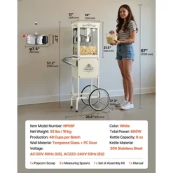 VEVOR Popcorn Machine With Cart, 8oz Stainless Steel Kettle, 800W Commercial Popcorn Maker, 48 Cups Per Batch Theater Style Popper, White 14 VEVOR Popcorn Machine With Cart, 8oz Stainless Steel Kettle, 800W Commercial Popcorn Maker, 48 Cups Per Batch Theater Style Popper, White -Aesthtic Interiors GUEST df6d3914 ea18 4a37 8d3f f4dd8d79edbe