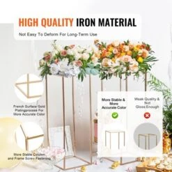 VEVOR 2PCS 31.5inch High Wedding Flower Stand, Metal Vase Column Geometric Centerpiece Stands, Gold Rectangular Floral Display Rack -Aesthtic Interiors GUEST df8b6c59 20e8 4ad0 b42f 6854999cda33