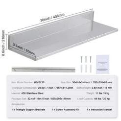 VEVOR 8.6" X 30" Stainless Steel Shelf, Wall Mounted Floating Shelving With Backsplash, 44 Lbs Load Capacity Commercial Shelves 14 VEVOR 8.6" X 30" Stainless Steel Shelf, Wall Mounted Floating Shelving With Backsplash, 44 Lbs Load Capacity Commercial Shelves -Aesthtic Interiors GUEST dfd6934c 9b6f 48dc a470 fdc7976a644b