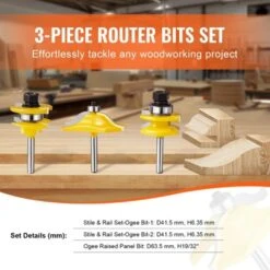 VEVOR Router Bits Set, 3 Pieces, Carbide Router Bit Kit With 1/4 Inch Shank, Wood Carrying Case, Woodworking Tools For Professional, Beige -Aesthtic Interiors GUEST dfe7e5e5 3a7f 46f2 9907 a9a4cbe5434f