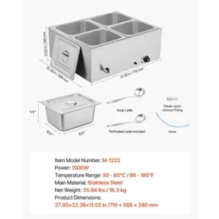 VEVOR Commercial Food Warmer, 1500W Electric Stainless Steel Steam Food Warmer With Lid, 4-Pan Fast Heating Countertop Buffet Bain Marie, Silver -Aesthtic Interiors GUEST dff242f3 2303 4c2f 90a6 4317a0352886