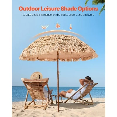 VEVOR Tiki Umbrella, 6.5 Ft Thatched Patio Umbrella With Tilt, Hawaiian Style Beach Parasol With Durable PP Thatch And 8 Metal Ribs, Oringinal Color 2 VEVOR Tiki Umbrella, 6.5 Ft Thatched Patio Umbrella With Tilt, Hawaiian Style Beach Parasol With Durable PP Thatch And 8 Metal Ribs, Oringinal Color - Image 2