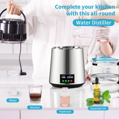 VEVOR 1.1 Gal Water Distiller, 0.3 Gal/H, 750W Distilled Water Maker Machine 0-99H Timing Set Temp Display, 304 Stainless Steel Countertop Distiller 2 VEVOR 1.1 Gal Water Distiller, 0.3 Gal/H, 750W Distilled Water Maker Machine 0-99H Timing Set Temp Display, 304 Stainless Steel Countertop Distiller - Image 2