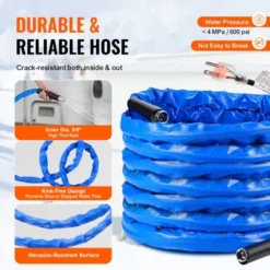 VEVOR 50ft Heated Water Hose For RV, Heated Drinking Water Hose With Corrugated Cover Antifreeze To -45°F, Automatic Self-regulating, 5/8" I.D. Blue -Aesthtic Interiors GUEST e0177266 d3b4 434f b1c3 c3fe52f5ec1b
