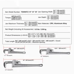 VEVOR 3-Piece Pipe Wrench Set, 10" 14" 18" Aluminum Straight Pipe Wrench, Adjustable Plumbing Wrench, With High Strength Jaw, Silver -Aesthtic Interiors GUEST e0511749 a487 4ea0 9d68 dde790d1bf2e