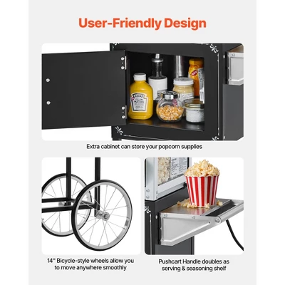 VEVOR Popcorn Machine With Cart, 8oz Stainless Steel Kettle, 800W Commercial Popcorn Maker, 48 Cups Per Batch Theater Style Popper, Black 5 VEVOR Popcorn Machine With Cart, 8oz Stainless Steel Kettle, 800W Commercial Popcorn Maker, 48 Cups Per Batch Theater Style Popper, Black - Image 5