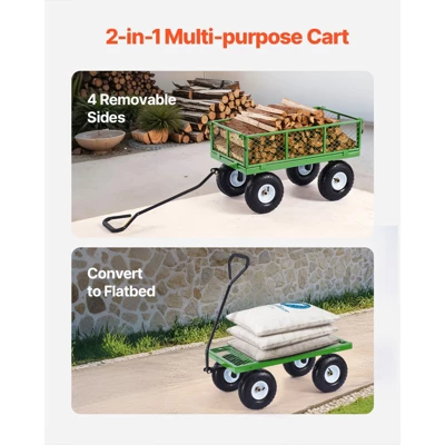 VEVOR 680 Lbs Steel Garden Cart On Wheels, Heavy Duty Garden Wagon Cart Pullable, Metal Outdoor Utility Yard Wagon Carts, Green 3 VEVOR 680 Lbs Steel Garden Cart On Wheels, Heavy Duty Garden Wagon Cart Pullable, Metal Outdoor Utility Yard Wagon Carts, Green - Image 3