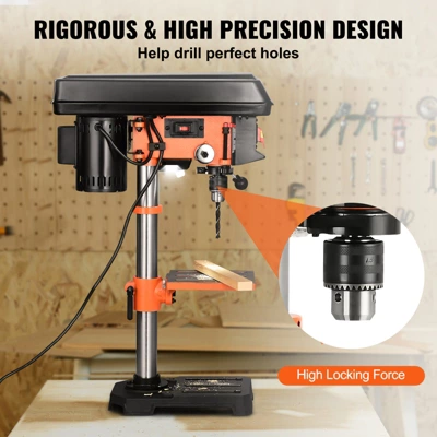 VEVOR Tabletop Drill Press: 3.2 Amp, 120V, 5-Speed Settings, Durable Cast Iron Build, 10-inch Swing, Worktable Tilts 0-45° 3 VEVOR Tabletop Drill Press: 3.2 Amp, 120V, 5-Speed Settings, Durable Cast Iron Build, 10-inch Swing, Worktable Tilts 0-45° - Image 3