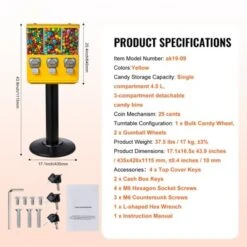 VEVOR Commercial Vending Machine, Triple Compartment Candy Dispenser With Iron Stand, Gumball And Candy Machine For Business, Yellow -Aesthtic Interiors GUEST e12475bb 07ac 4dd6 bdb2 427aeef5ac04