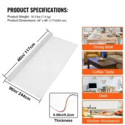 VEVOR Plastic Table Cover, 46"x96"x0.08", Transparent PVC Table Protector, Rectangle Clear Desk Mat, Water Oil Proof Table Cover, Transparent -Aesthtic Interiors GUEST e15bccec bf5c 4749 a95e 8109eb196bf6