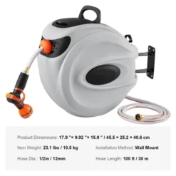 VEVOR Retractable Hose Reel, 100 Ft X 1/2 Inch, 180° Swivel Bracket Wall-Mounted, Garden Water Hose Reel With 9-Pattern Nozzle, Automatic Rewind -Aesthtic Interiors GUEST e1a8123b 47e3 409b 829c 1e9d05c9d82c