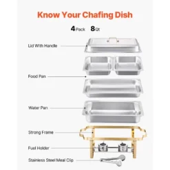 VEVOR Chafing Dish Buffet Set, 8 Qt 4 Pack, Stainless Steel Chafer With 2 Full Size And 4 Half Size Pans, Rectangle Catering Warmer Server, Silver -Aesthtic Interiors GUEST e1ce95df be41 46f7 b3df 3b6036a4c313