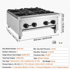 VEVOR Commercial Gas Stove With 4 Burners, Propane And Natural Gas Countertop Cooking Stove Range, Stainless Steel Gas Hot Plate -Aesthtic Interiors GUEST e1d46179 9147 47cd 84b8 3bbcc0e6e701