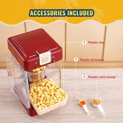 VEVOR Popcorn Maker, 300W Popcorn Popper Machine, 2.5 Oz Kettle Makes 4 QT Per Batch, Tabletop Popcorn Maker With PP Door, Includes 2 Scoops, Red 6 VEVOR Popcorn Maker, 300W Popcorn Popper Machine, 2.5 Oz Kettle Makes 4 QT Per Batch, Tabletop Popcorn Maker With PP Door, Includes 2 Scoops, Red - Image 6