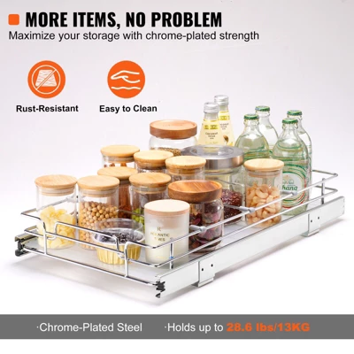 VEVOR 11"W X 21"D Pull Out Cabinet Organizer, Heavy Duty Slide Out Pantry Shelves, Chrome-Plated Steel Roll Out Drawers, Sliding Drawer Storage 4 VEVOR 11"W X 21"D Pull Out Cabinet Organizer, Heavy Duty Slide Out Pantry Shelves, Chrome-Plated Steel Roll Out Drawers, Sliding Drawer Storage - Image 4
