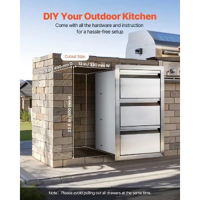 VEVOR Outdoor Kitchen Drawers 14.7" W X 25.4" H X 18.7" D, Box Frame Style Flush Mount BBQ Drawers With Stainless Steel Handle, Silver 6 VEVOR Outdoor Kitchen Drawers 14.7" W X 25.4" H X 18.7" D, Box Frame Style Flush Mount BBQ Drawers With Stainless Steel Handle, Silver - Image 6