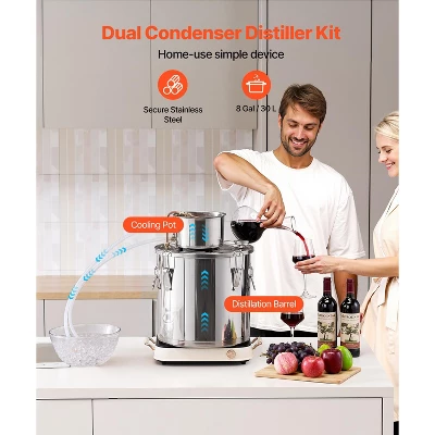 VEVOR Alcohol Still, 8 Gal / 30 L Stainless Steel Water Alcohol Distiller With Copper Coil, Home Brewing Refining Fermentation Kit, Silver 2 VEVOR Alcohol Still, 8 Gal / 30 L Stainless Steel Water Alcohol Distiller With Copper Coil, Home Brewing Refining Fermentation Kit, Silver - Image 2