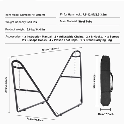 VEVOR Universal 2 Person Hammock Stand, Adjustable Heavy Duty 550 Lbs Capacity Hammock Stand Fits 8-13 Ft Hammocks For Outdoor And Indoor 7 VEVOR Universal 2 Person Hammock Stand, Adjustable Heavy Duty 550 Lbs Capacity Hammock Stand Fits 8-13 Ft Hammocks For Outdoor And Indoor - Image 7