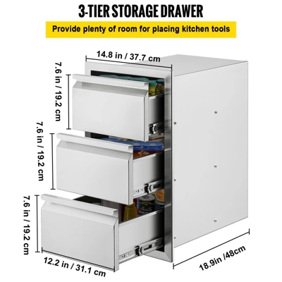 VEVOR Outdoor Kitchen Drawers 14.7" W X 25.4" H X 18.7" D, Box Frame Style Flush Mount BBQ Drawers With Stainless Steel Handle, Silver 4 VEVOR Outdoor Kitchen Drawers 14.7" W X 25.4" H X 18.7" D, Box Frame Style Flush Mount BBQ Drawers With Stainless Steel Handle, Silver - Image 4