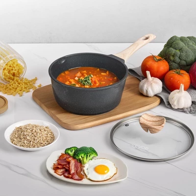 VEVOR Saucepan Set, 1.5 QT & 2.5 QT Nonstick Saucepan With Glass Lids, Multipurpose Cooking Sauce Pots With Detachable Handles, Black 1 VEVOR Saucepan Set, 1.5 QT & 2.5 QT Nonstick Saucepan With Glass Lids, Multipurpose Cooking Sauce Pots With Detachable Handles, Black