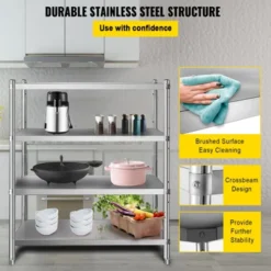 VEVOR Stainless Steel Shelving 46.8x18.5 Inch 4 Tier Adjustable Shelf Storage Unit Stainless Steel Heavy Duty Shelving, Silver -Aesthtic Interiors GUEST e325c6f0 6f3f 4e9c 9f69 bebd75901903