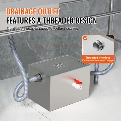 VEVOR Commercial Grease Trap, 8 LBS Grease Interceptor, Side Inlet Interceptor,Stainless Steel Grease Trap, 2.8 GPM Waste Water Oil-water Separator 4 VEVOR Commercial Grease Trap, 8 LBS Grease Interceptor, Side Inlet Interceptor,Stainless Steel Grease Trap, 2.8 GPM Waste Water Oil-water Separator - Image 4
